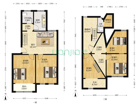 天台山庄北庄 5室1厅2卫 77平方