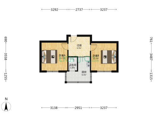 清真寺街56号院 2室0厅1卫 48平方