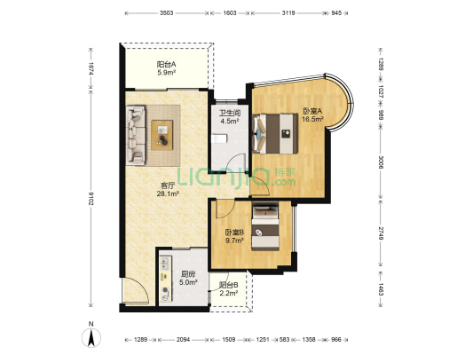 骏豪花园 2室1厅1卫 82平方