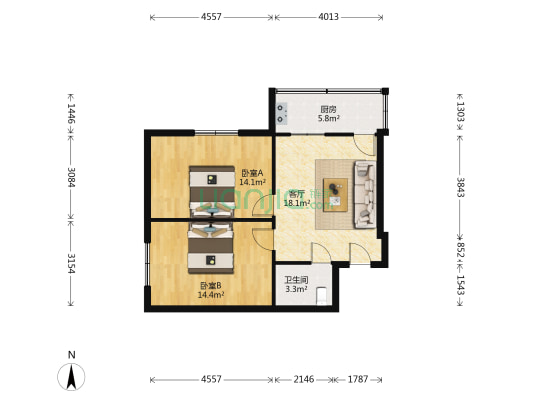 广场路 2室1厅1卫 66平方