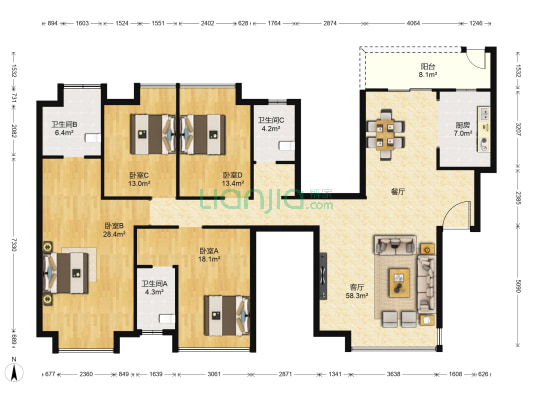 未来方舟D18组团 4室1厅3卫 212平方