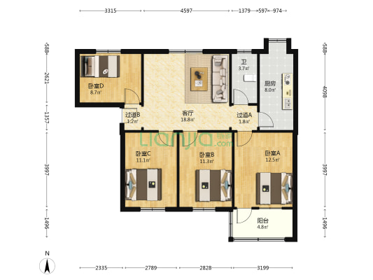 湖南师范北村 4室1厅1卫 102平方