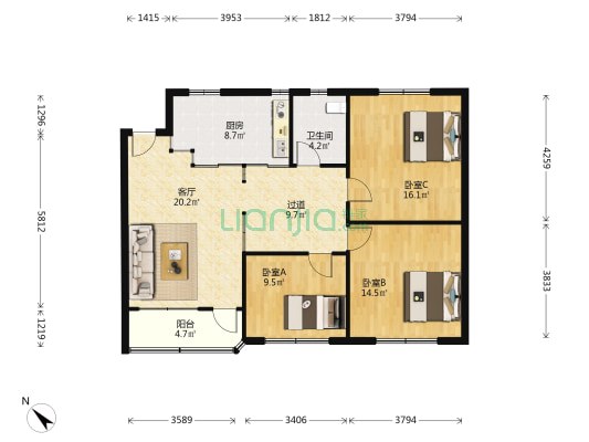 银华楼 3室1厅1卫 108平方