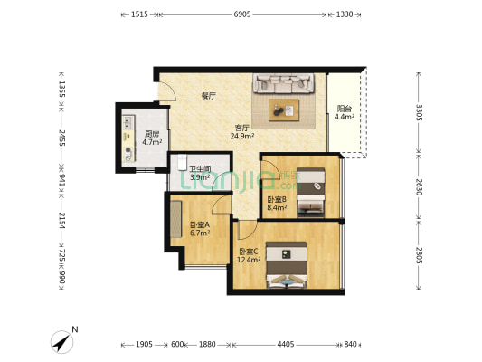 碧桂园保利海悦天境 3室1厅1卫 81平方