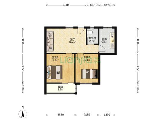 原儿童福利院职工住宅 2室1厅1卫 63平方