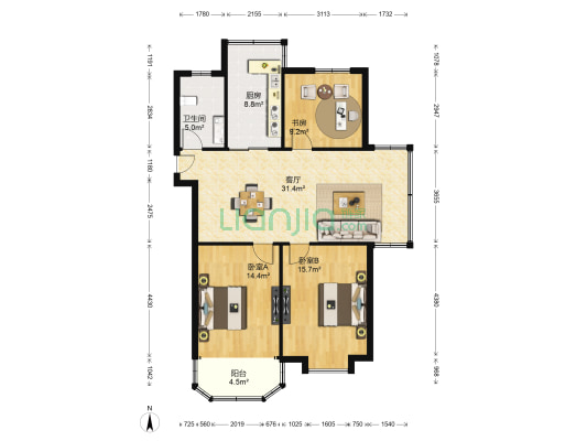 百合苑 3室1厅1卫 103平方