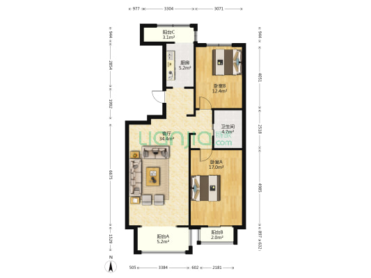 天江格调兰庭 2室1厅1卫 113平方
