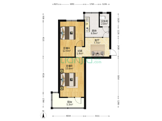 西电西容桃园小区 2室1厅1卫 52平方
