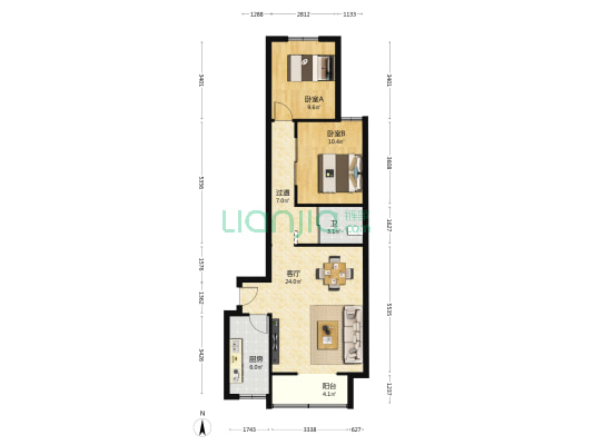 元森北新时代（石榴园） 2室1厅1卫 91平方