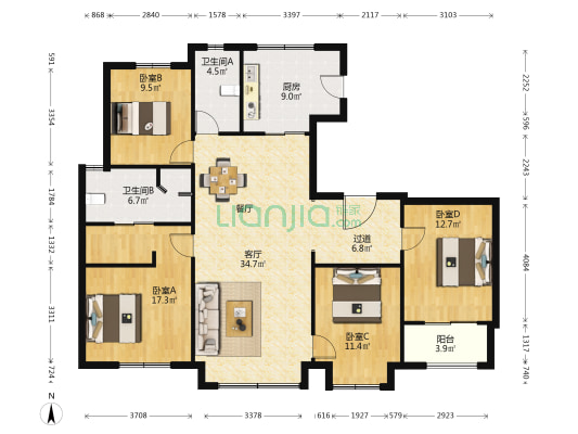 江山万里·江元府 4室1厅2卫 155平方