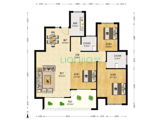 星海湾 3室2厅2卫 152平方