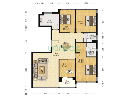 长岛花园 4室1厅2卫 148平方