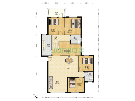 凤山花园 5室1厅2卫 127平方