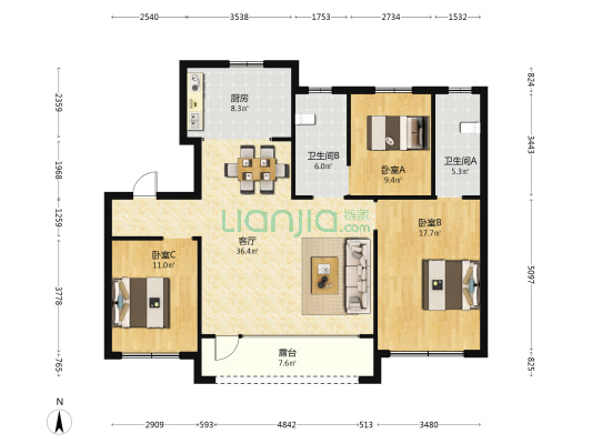 碧桂园·东山云麓 3室1厅2卫 130平方