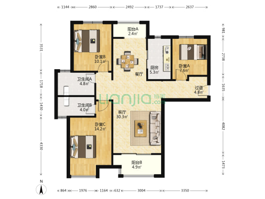 金地名悦 3室1厅2卫 119平方