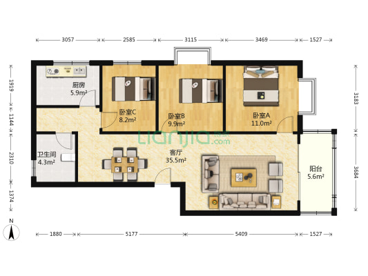 云阳佳苑 3室1厅1卫 98平方