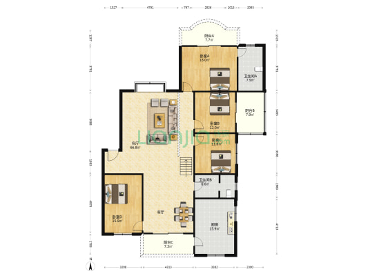 国瑞小区 4室1厅2卫 197平方