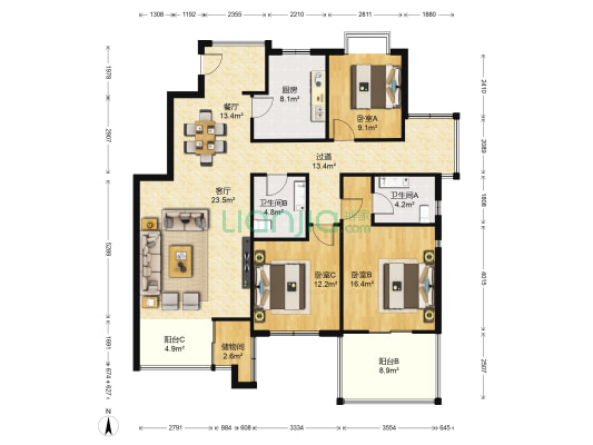 瑞麟君府-北区 3室2厅2卫 143平方
