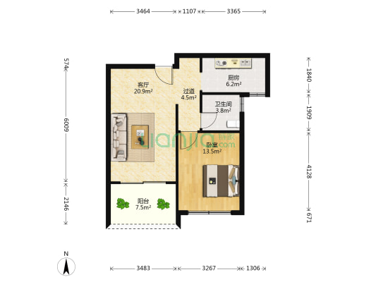凤栖桃苑 1室1厅1卫 66平方