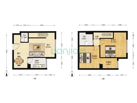 城市新光大厦 2室1厅2卫 75平方