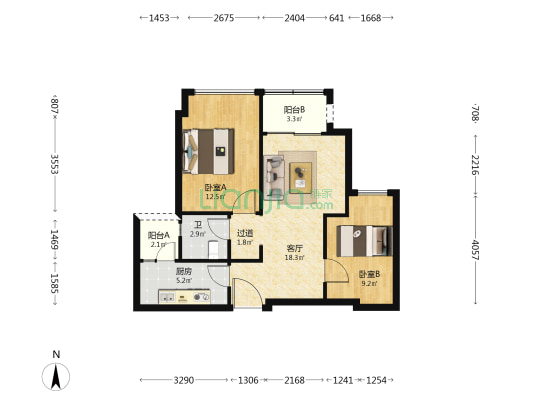 重庆当代城MOMΛ 2室1厅1卫 87平方