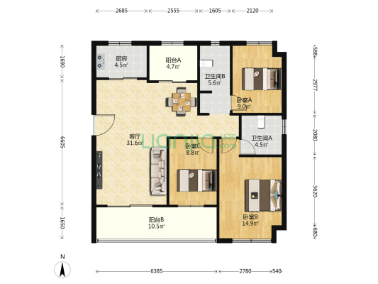 华远金科空港国际城 3室1厅2卫 111平方