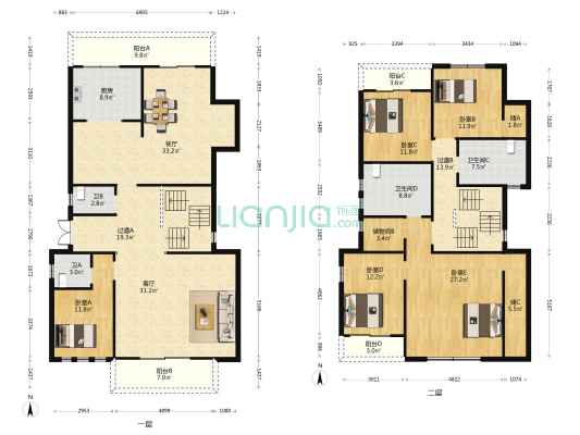 联投花山郡别墅 5室2厅4卫 261平方