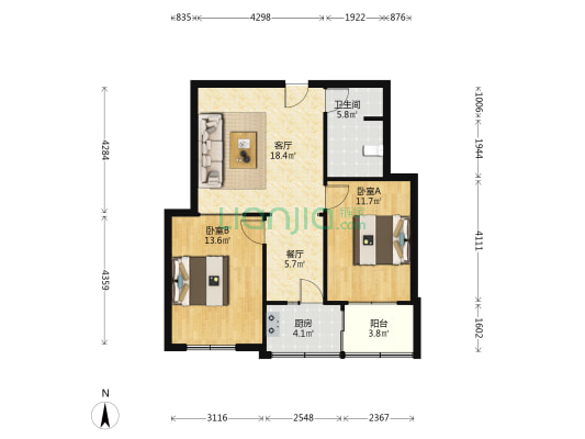 享堂西街北二条二院 2室2厅1卫 76平方