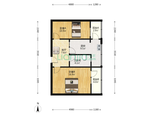 青年路20号建行家属院 2室1厅1卫 61平方