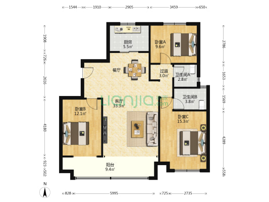 众成和悦府 3室1厅2卫 132平方