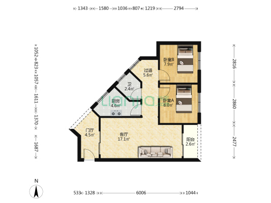 海景天域 2室1厅1卫 80平方