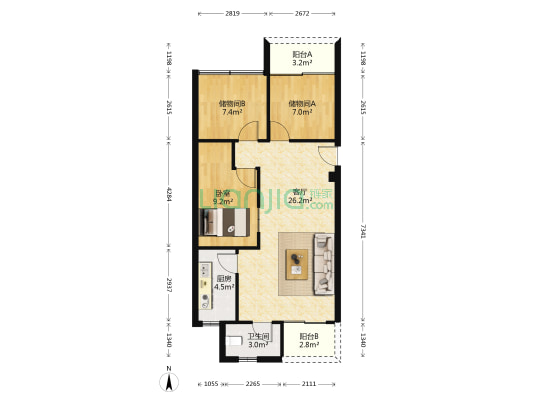 银通综合楼 1室1厅1卫 78平方