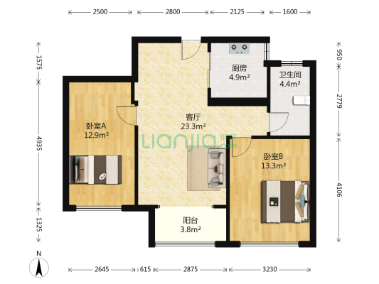 金象泰吉祥家园 2室1厅1卫 88平方
