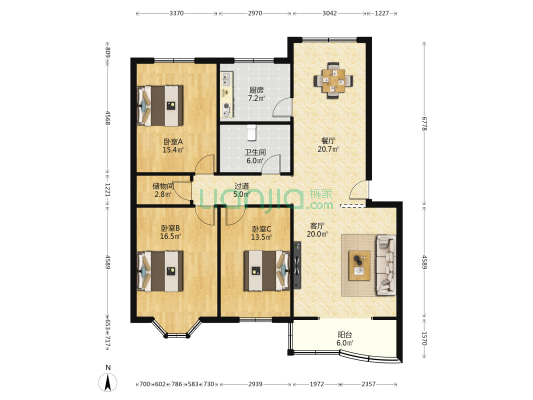 新格瑞拉湖滨假日中心 3室2厅1卫 136平方