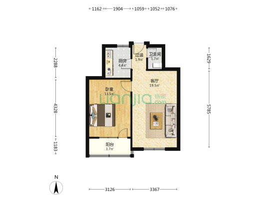 北绕道6号院 1室1厅1卫 54平方