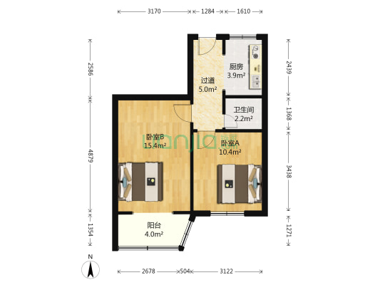 中心医院宿舍 2室0厅1卫 51平方
