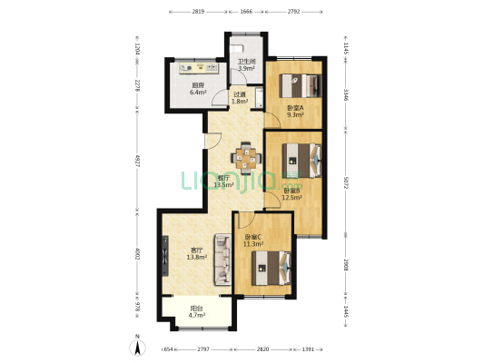 久盛园 3室2厅1卫 110平方