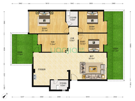 星月居 4室1厅2卫 146平方