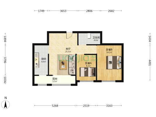 哈铁·尚熙雅居 2室1厅1卫 93平方