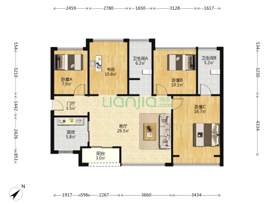 信达泰禾金尊府 4室1厅2卫 114平方