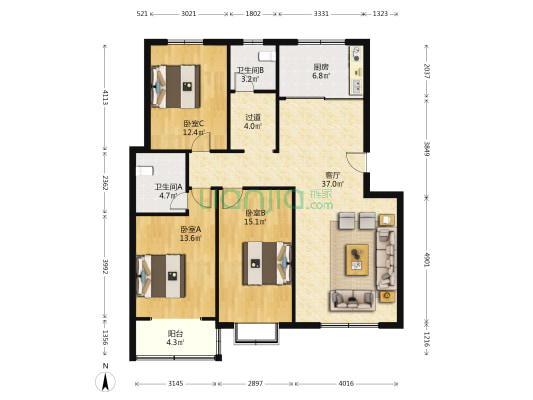 兴华小区 3室1厅2卫 126平方