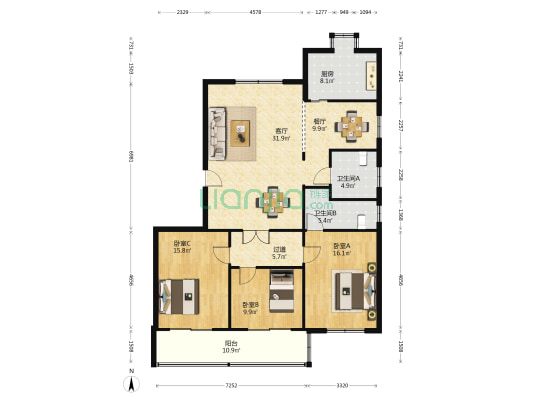 燃料物资总公司宿舍 3室2厅2卫 139平方