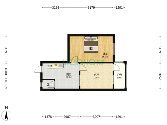 花溪大道北段128号 1室1厅1卫 48平方