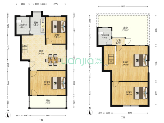 京山路平安商住楼 4室1厅2卫 137平方