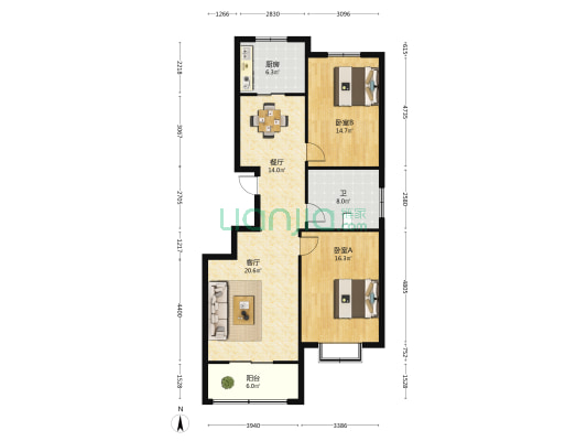 向阳花园 2室2厅1卫 112平方