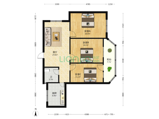 许继电源家属院北楼 3室1厅1卫 98平方