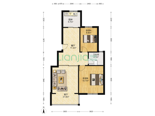 锦绣花苑西区 2室2厅1卫 100平方