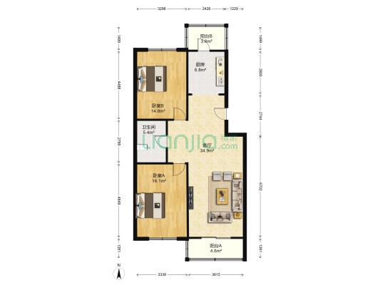 悦盛园 2室1厅1卫 108平方