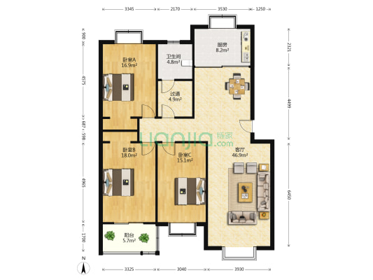 西街花园 3室1厅1卫 147平方