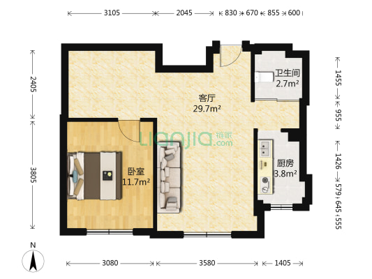 上院 1室1厅1卫 68平方